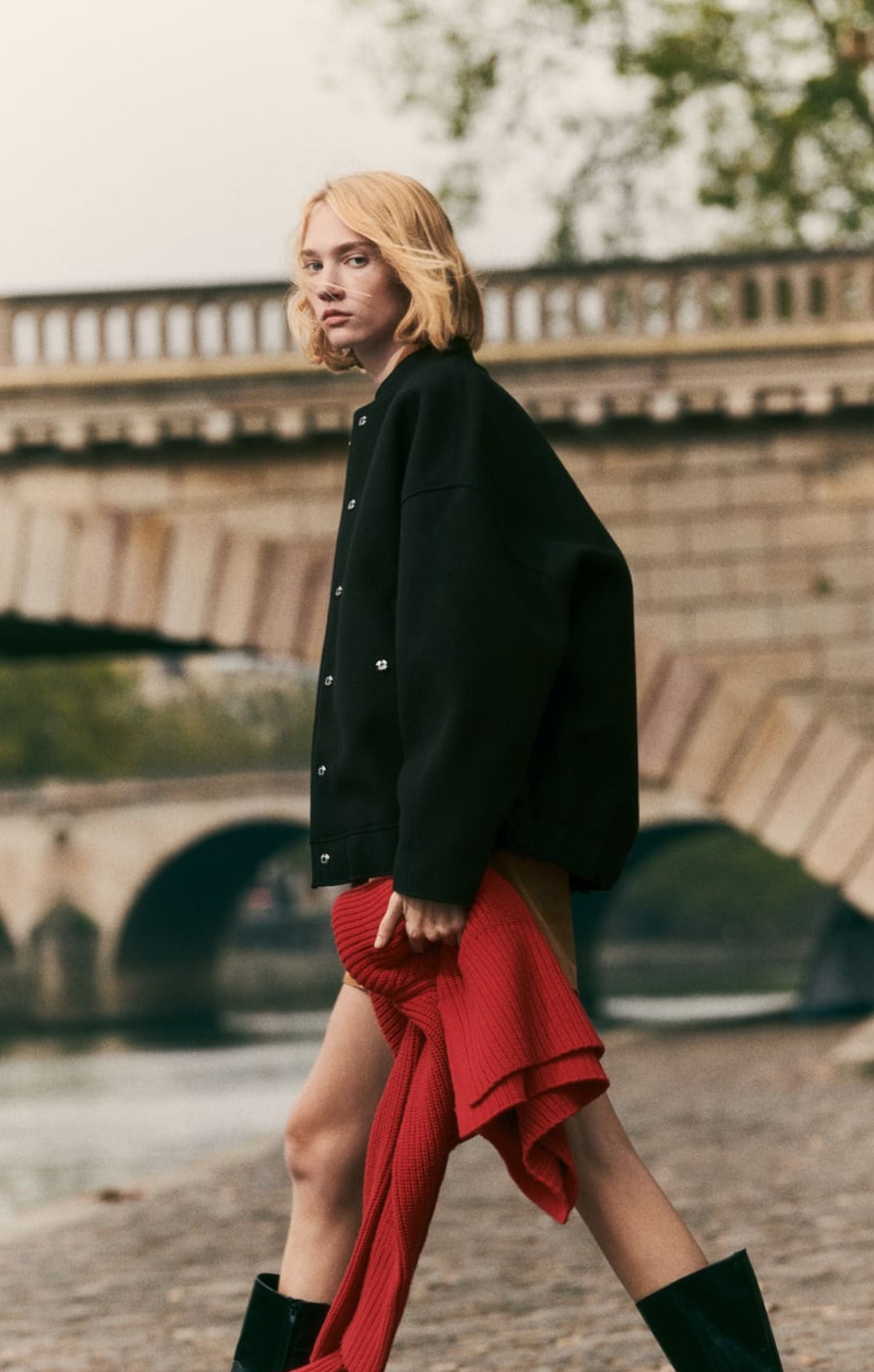 Zara Oversized Felt Bomber Jacket