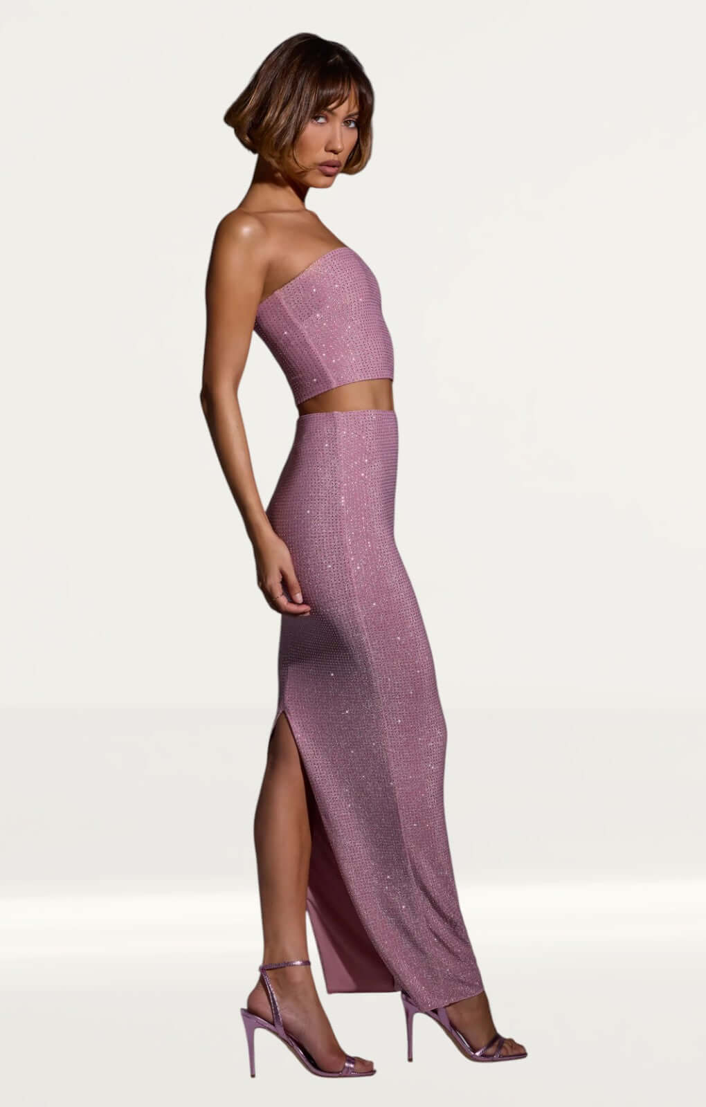 Oh Polly Melisande Embellished Mid Rise Gown Skirt in Light Pink