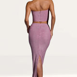 Oh Polly Melisande Embellished Mid Rise Gown Skirt in Light Pink