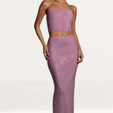 Oh Polly Melisande Embellished Mid Rise Gown Skirt in Light Pink