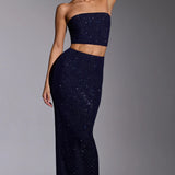 Oh Polly Melisande Embellished Mid Rise Gown Skirt in Royal Indigo
