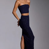 Oh Polly Melisande Embellished Mid Rise Gown Skirt in Royal Indigo