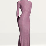 Oh Polly Celestia Embellished Long Sleeve Evening Gown in Light Pink