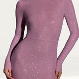 Oh Polly Celestia Embellished Long Sleeve Evening Gown in Light Pink