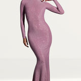 Oh Polly Celestia Embellished Long Sleeve Evening Gown in Light Pink