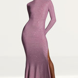 Oh Polly Celestia Embellished Long Sleeve Evening Gown in Light Pink