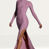 Oh Polly Celestia Embellished Long Sleeve Evening Gown in Light Pink