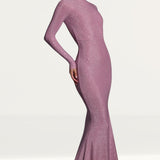 Oh Polly Celestia Embellished Long Sleeve Evening Gown in Light Pink