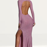 Oh Polly Celestia Embellished Long Sleeve Evening Gown in Light Pink