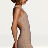Oh Polly Arabella Embellished High Neck A-Line Mini Dress in Gold