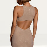Oh Polly Arabella Embellished High Neck A-Line Mini Dress in Gold