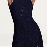 Oh Polly Arabella Embellished High Neck A-Line Mini Dress in Royal Indigo