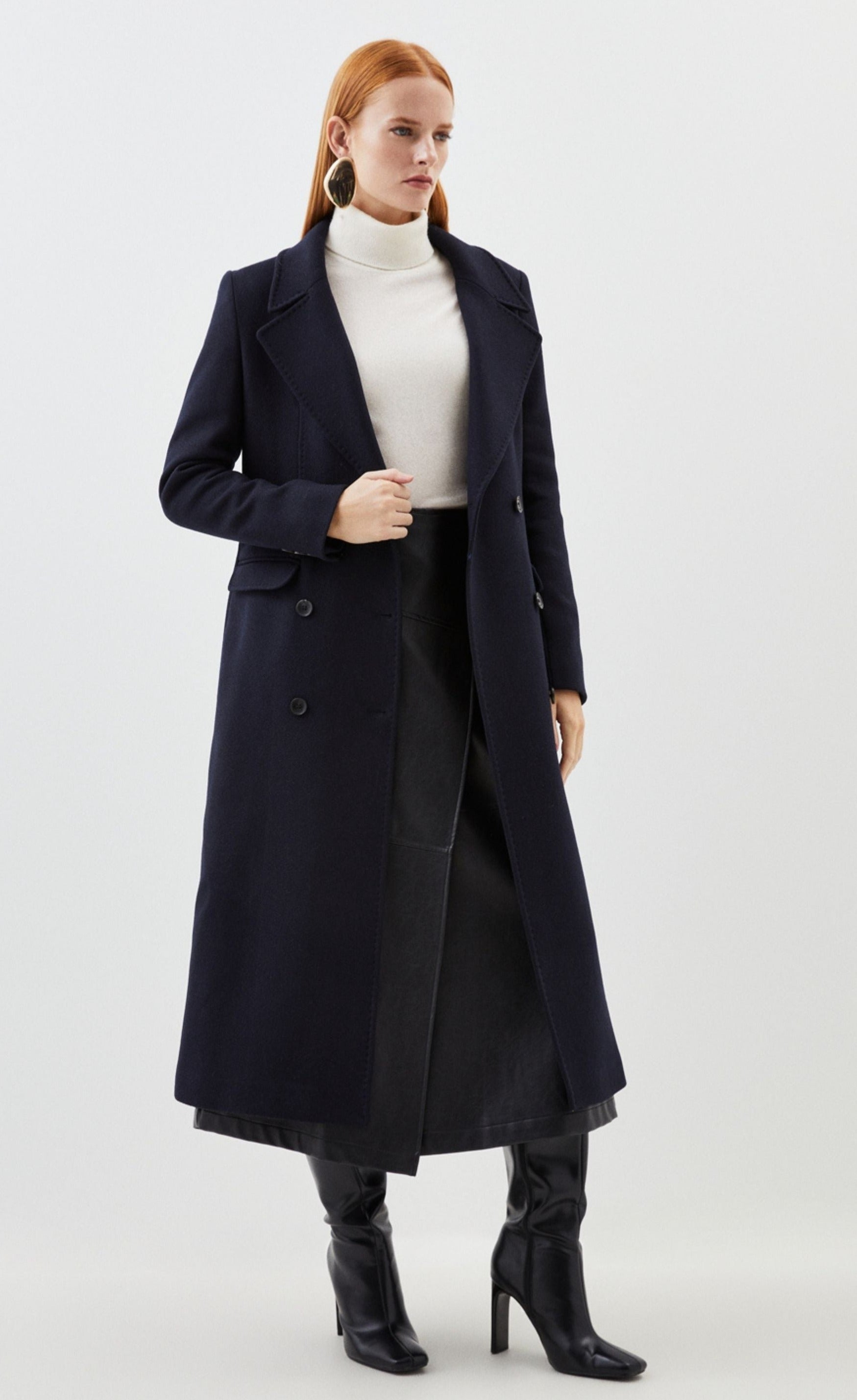Karen Millen Italian Wool Double Breasted Longline Coat