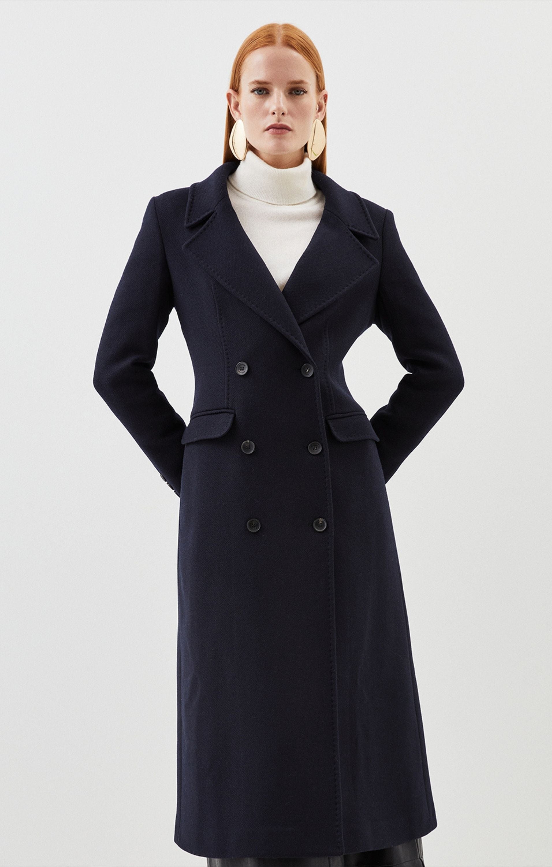 Karen Millen Italian Wool Double Breasted Longline Coat