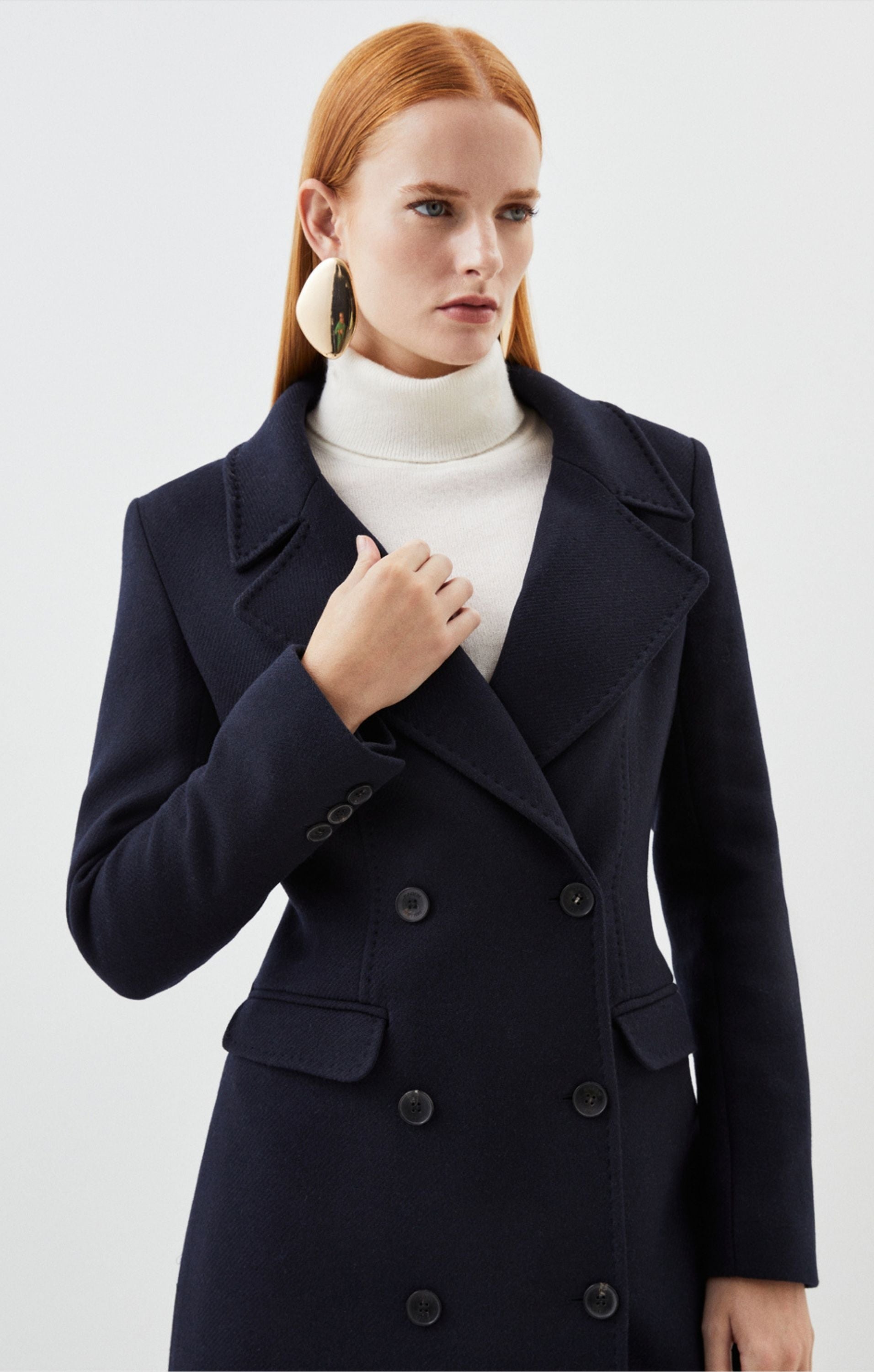 Karen Millen Italian Wool Double Breasted Longline Coat