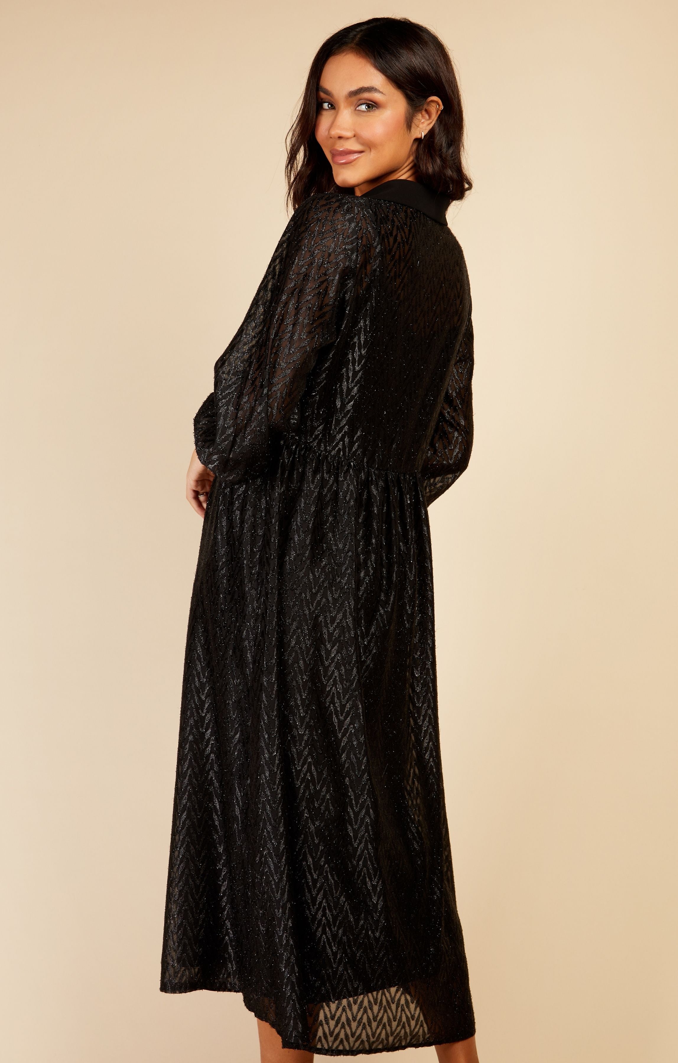 Little Mistress Black Metallic Chevron Midaxi Shirt Dress