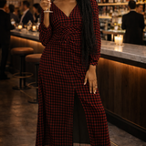 Topshop Ruched Front Midi Dress In Red And Black Gingham