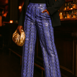 Kaiia Leather Look Straight Leg Trouser In Blue Snake