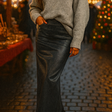 Topshop Denim Stretchy Maxi Skirt In Coated Indigo