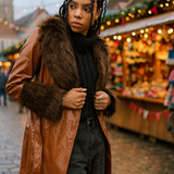 Violet Romance Vinyl Jacket With Faux Fur Trims In Brown