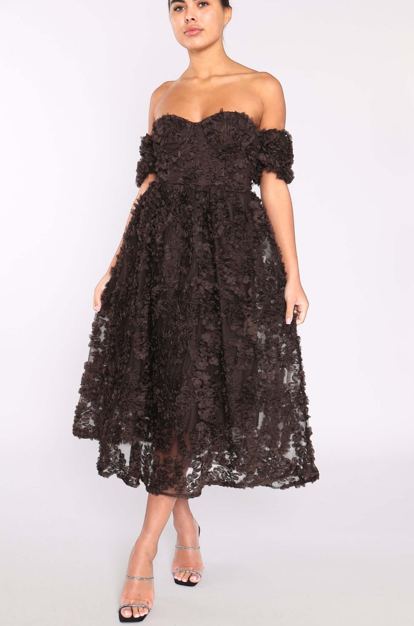 True Decadence Amelia Chocolate Bustier Midi Dress
