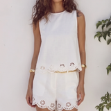 Nobody's Child White Denim Broderie Swing Top