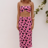 Vila Midi Pencil Skirt In Pink Floral Jacquard