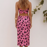 Vila Midi Pencil Skirt In Pink Floral Jacquard