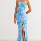 Lexi Amber Blue Split Front Maxi Dress