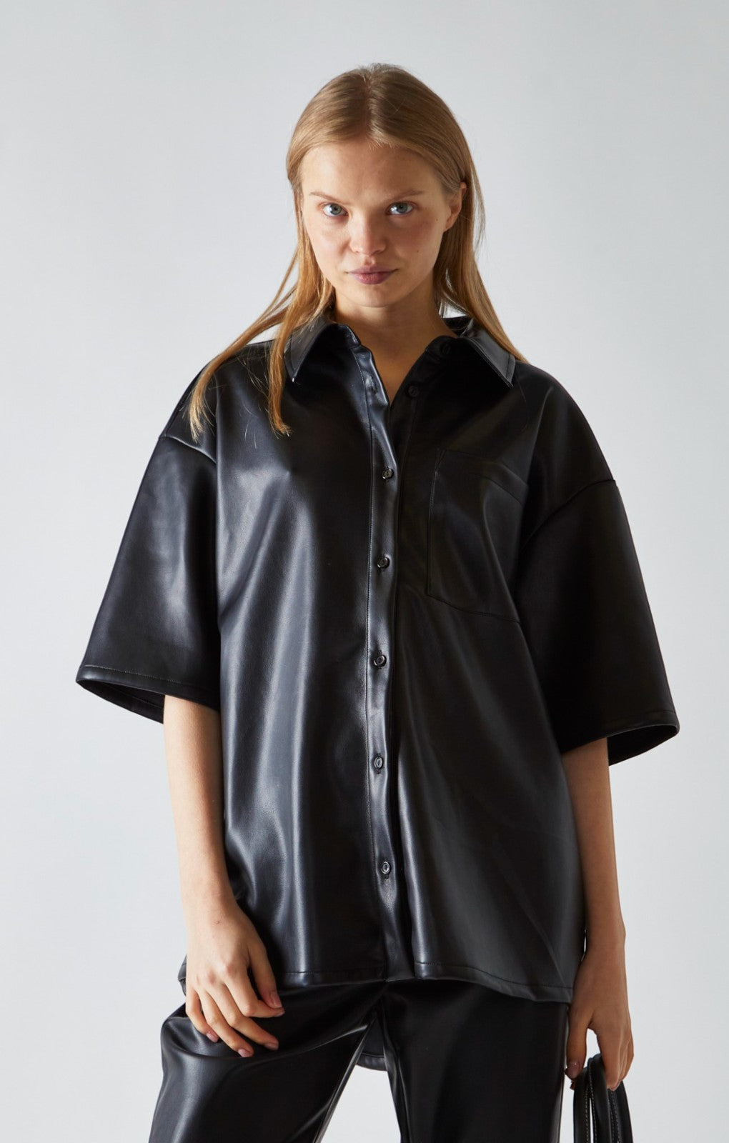 Glamorous Black PU Co-ord Boxy Oversized Shirt