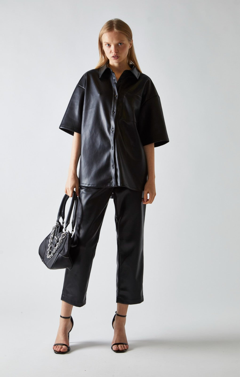 Glamorous Black PU Co-ord Boxy Oversized Shirt