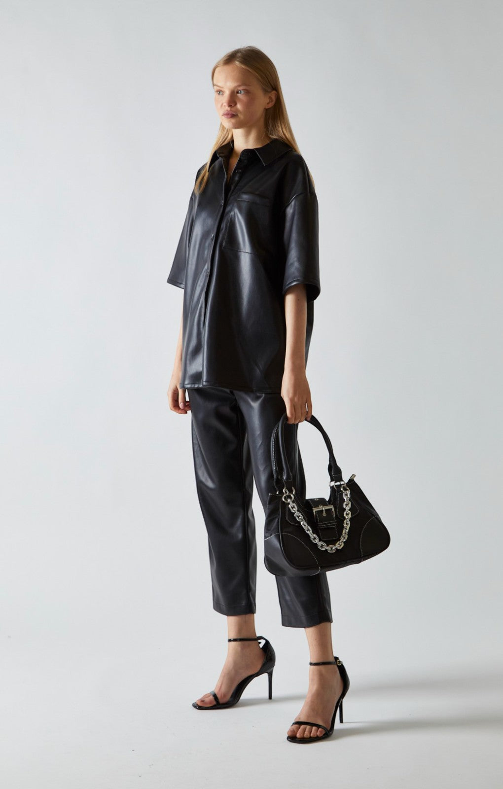 Glamorous Black PU Co-ord Boxy Oversized Shirt