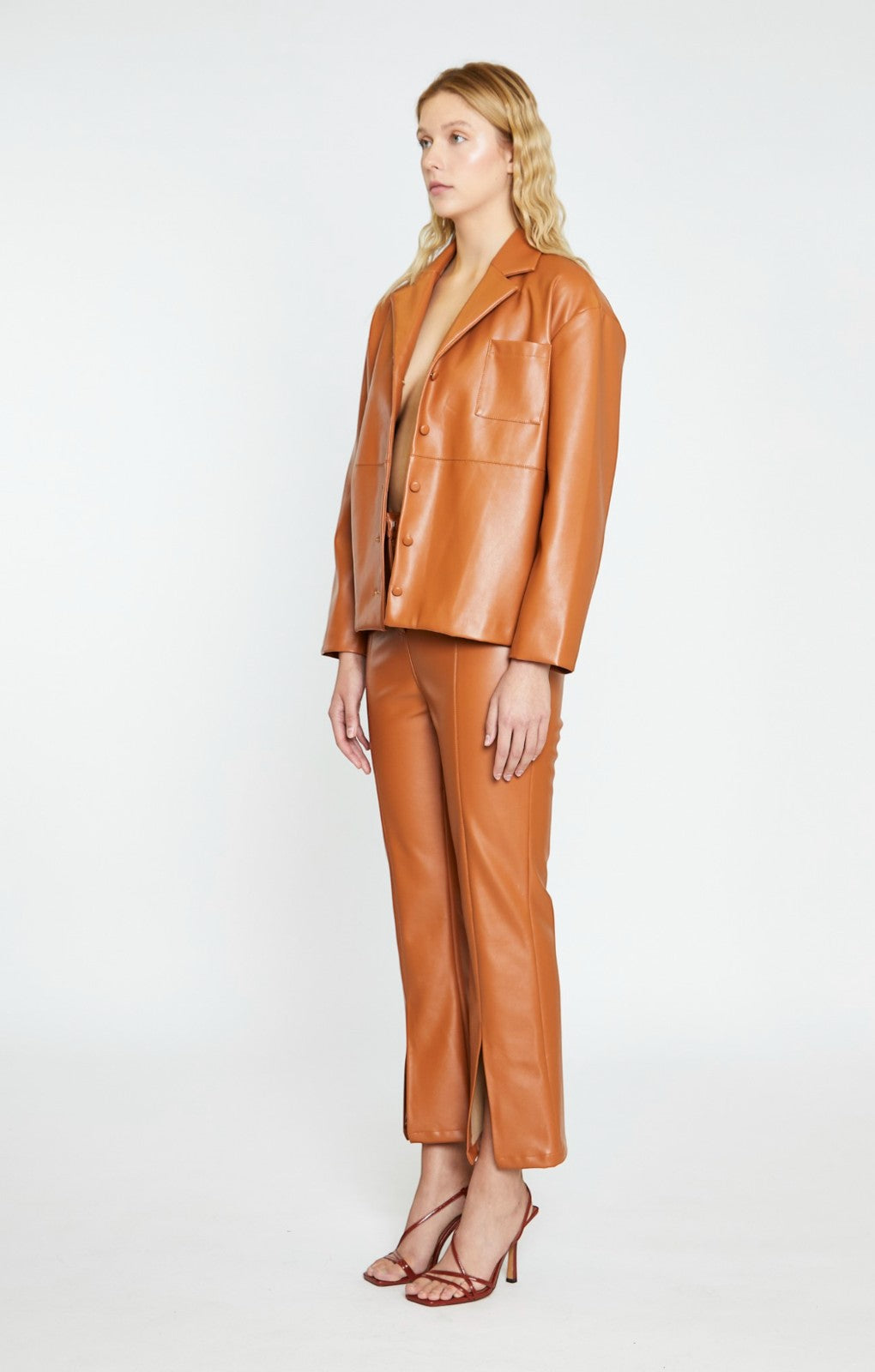 Glamorous Tan PU Co-ord Flared Trouser