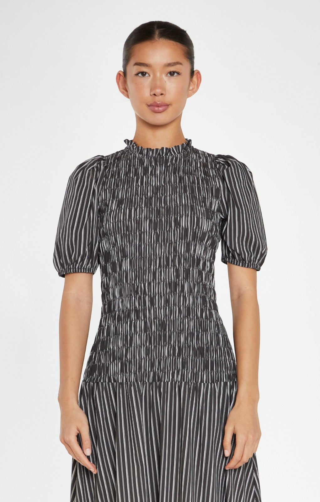 Glamorous Brown & White Stripe Shirred Bodice Maxi Dress