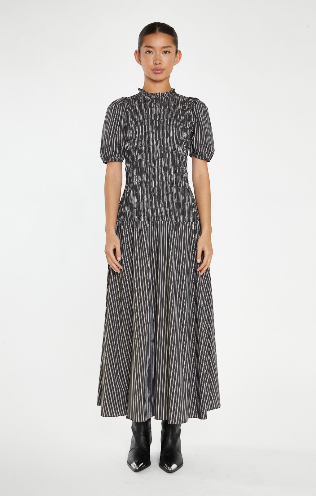 Glamorous Brown & White Stripe Shirred Bodice Maxi Dress