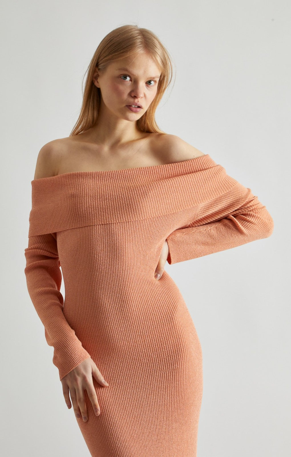 Glamorous Glitter Knitted Bardot Maxi Dress