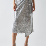 Glamorous Silver Sequin Wrap Midi Skirt