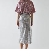 Glamorous Silver Sequin Wrap Midi Skirt