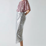 Glamorous Silver Sequin Wrap Midi Skirt