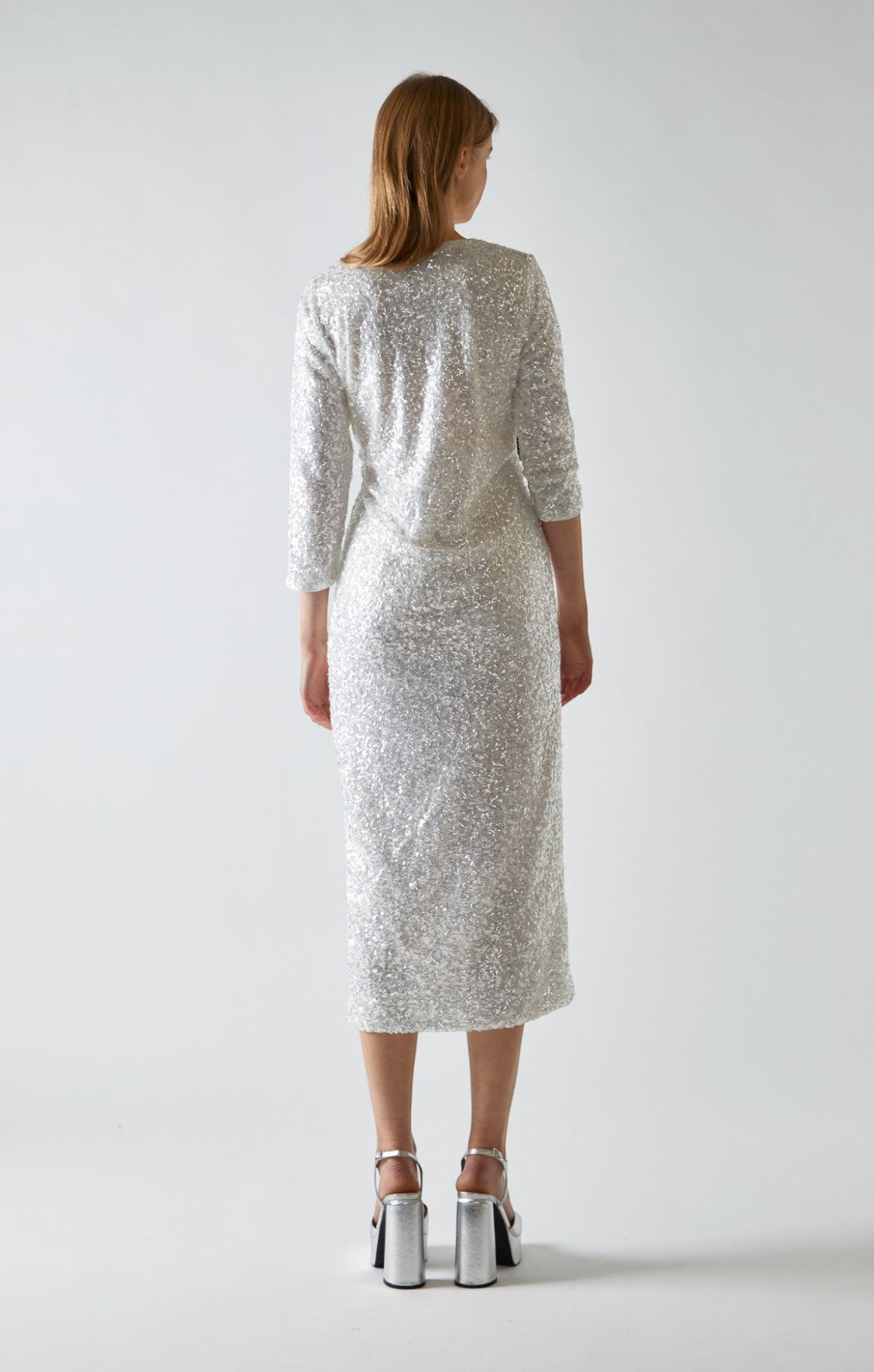 Glamorous Silver Sequin Aline Midi Dress
