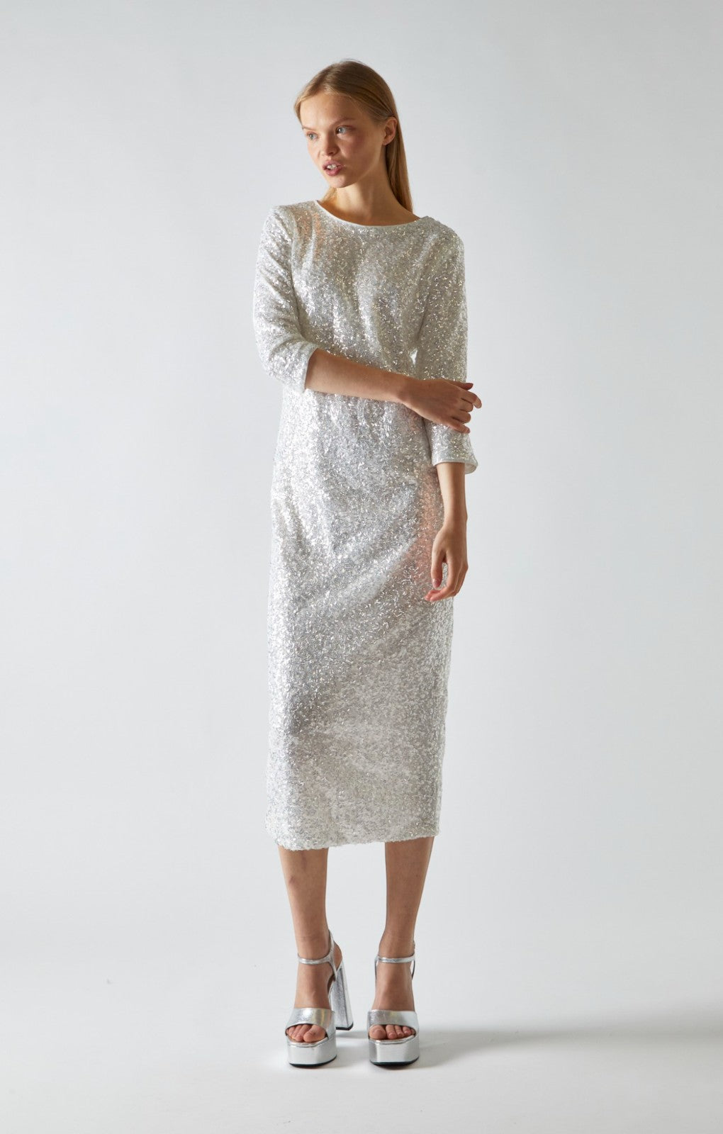 Glamorous Silver Sequin Aline Midi Dress
