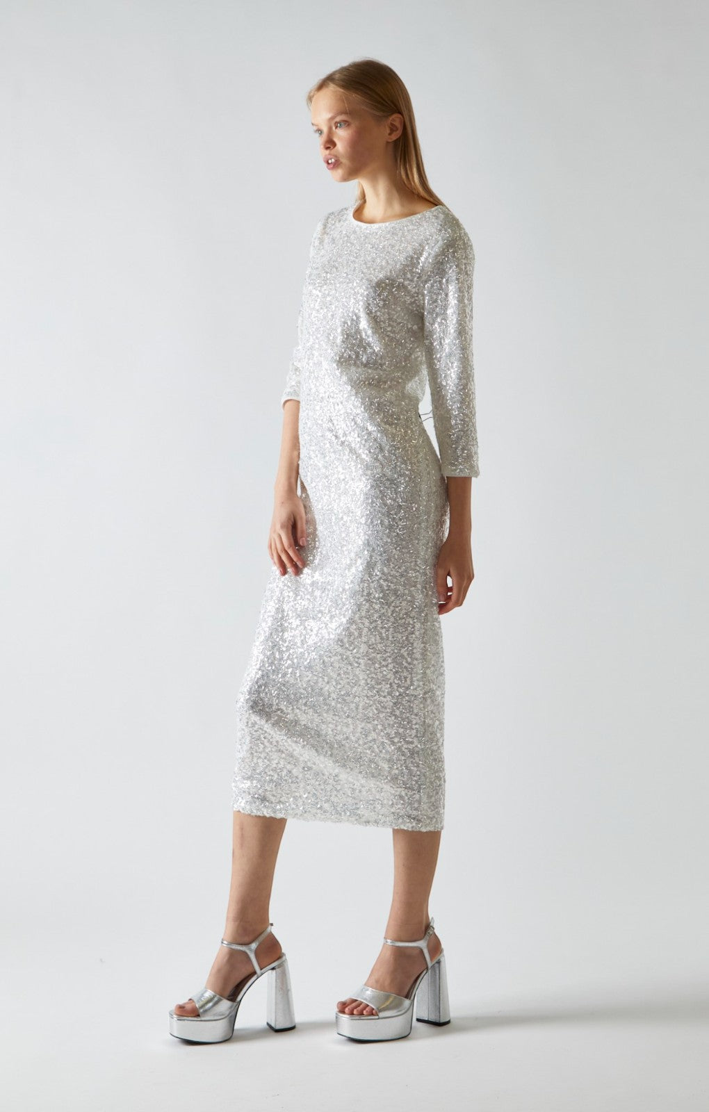Glamorous Silver Sequin Aline Midi Dress