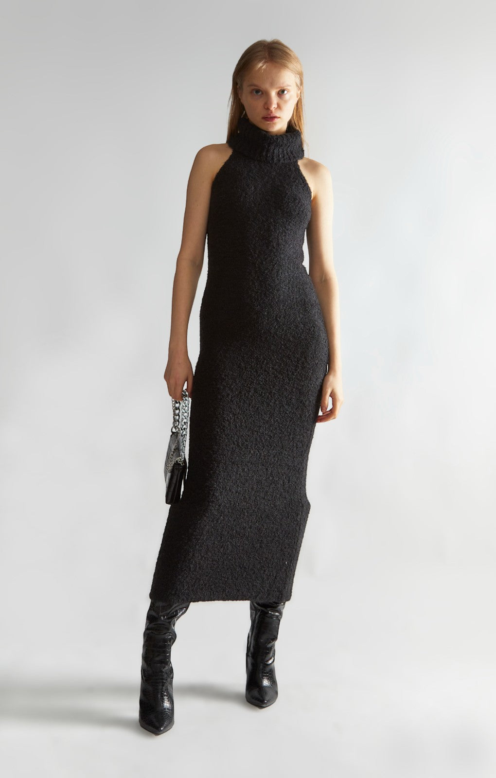 Glamorous Black Knitted Roll Neck Maxi Dress