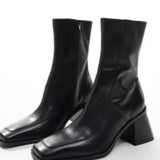 ASOS DESIGN Ria mid-heel leather boots in black