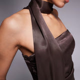 ASOS DESIGN Satin Top With Neck Tie Detail in Brown