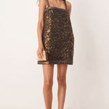 ASOS EDITION Embroidered Quilted Metallic Cami Shift Mini Dress in Gold