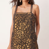 ASOS EDITION Embroidered Quilted Metallic Cami Shift Mini Dress in Gold