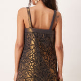 ASOS EDITION Embroidered Quilted Metallic Cami Shift Mini Dress in Gold