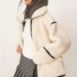 ASOS DESIGN Borg Outer Aviator Jacket in Cream