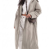 ASOS DESIGN Clean Longline Puffer Coat with Hood in Sage